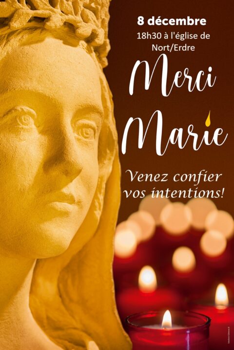 Samedi 8 décembre 2023, à 18h30, Adoration pour Marie en l’église Saint Christophe de Nort-sur-Erdre
