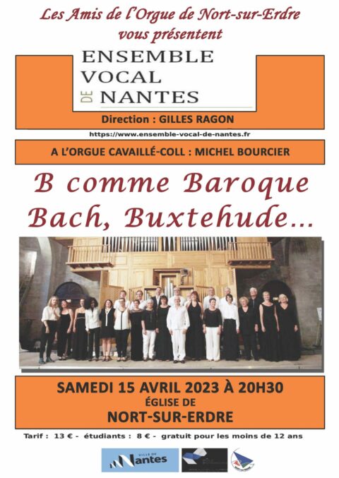 Samedi 15 avril 2023, concert des Amis de l’Orgue, à 20h30 en l’église de Nort sur Erdre