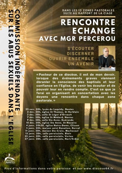 Echange avec Mgr Laurent Percerou, jeudi 27 janvier 2022 à 20h, centre paroissial, Nort-sur-Erdre